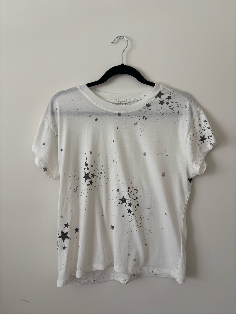 Z Supply White Short Sleeve Tee with Black Star Print